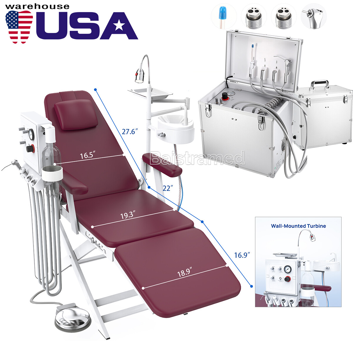 Unidad De Entrega Dental portatil compresor de aire succión 4 hoyos /silla