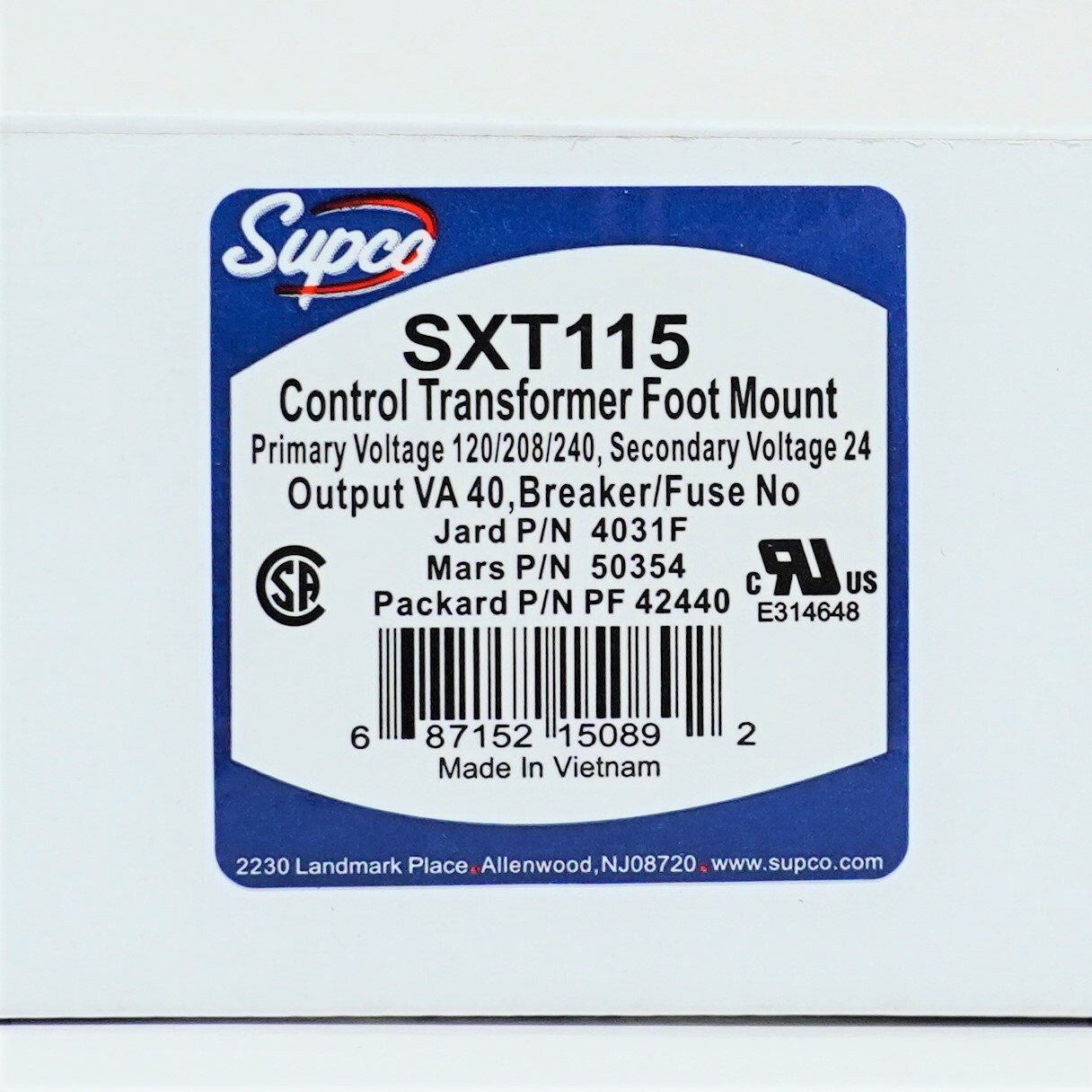 Supco SXT115 40VA HVAC Transformer 120/208/240 Volts x 24 Sec. VAC Foot Mount