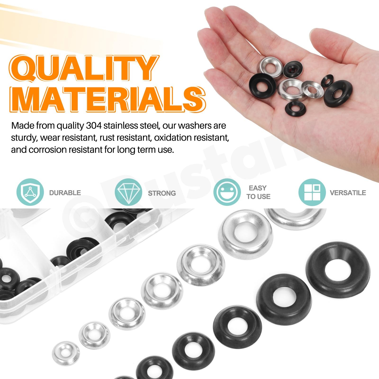 Rustark 160Pcs 7 Sizes Silver Countersunk Finish Washers Assortment Kit 304 S…