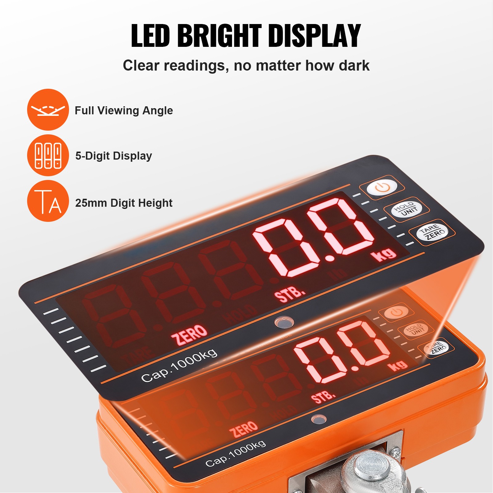 VEVOR Digital Crane Scale Industrial Hanging Scale 2200 lbs/1000 kg Heavy Duty