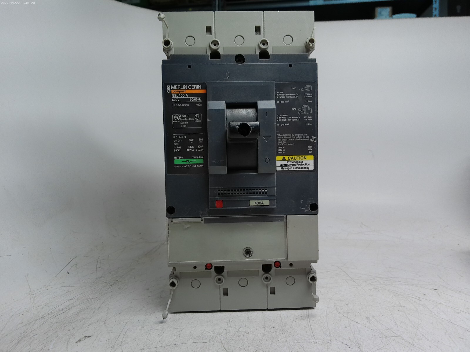 Merlin Gerin NSJ400 A Circuit Breaker 400A 600V 3P