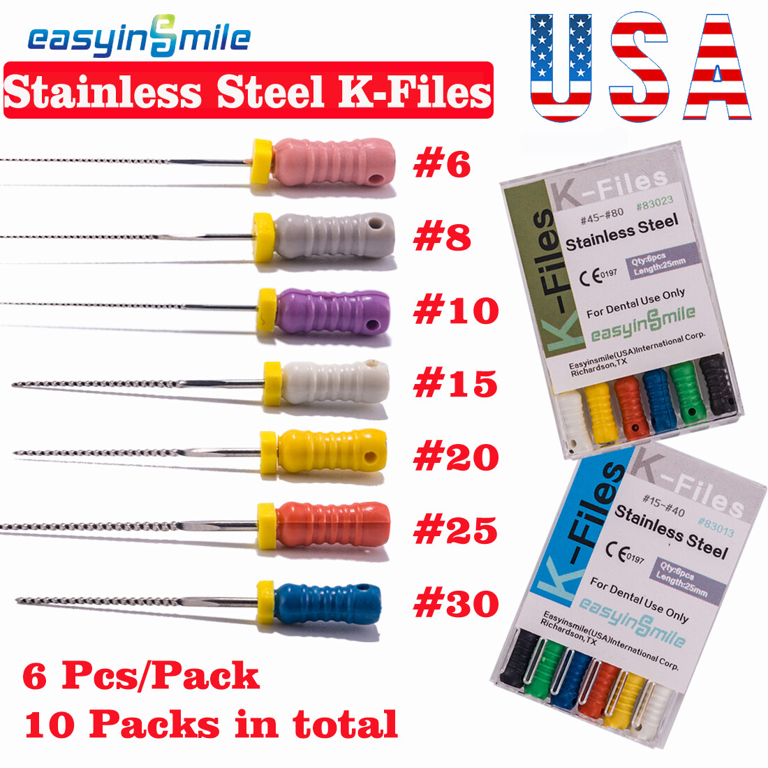 25mm Endodontic K Files dental endo root canal hand K files #6/8/10/15 stainless