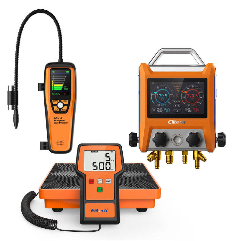 Elitech Manifold Gauge EMG-40V +ILD-200 Leak Detector+LMC-100A 220LBS Scale