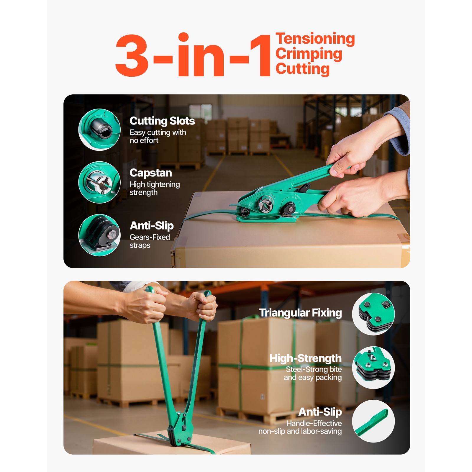 Uimoso 5/8″ 1500ft Banding Strapping Kit PET Strap,450 Seals,150 Edge Protectors