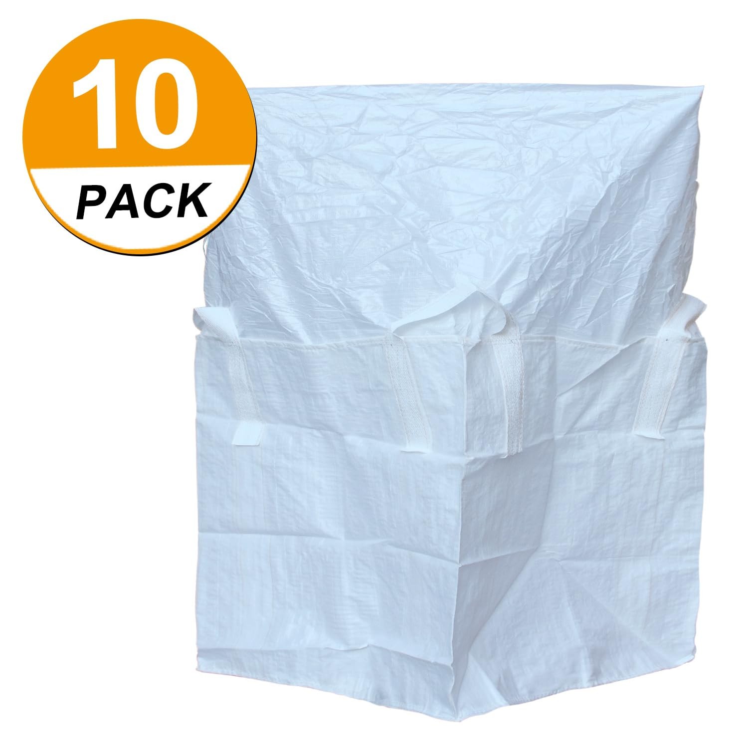 10 Pack FIBC Bulk Bag, 1 One Ton Bag, 35″ L x 35″ W x 43″ H, 2200lbs SWL, Duf…