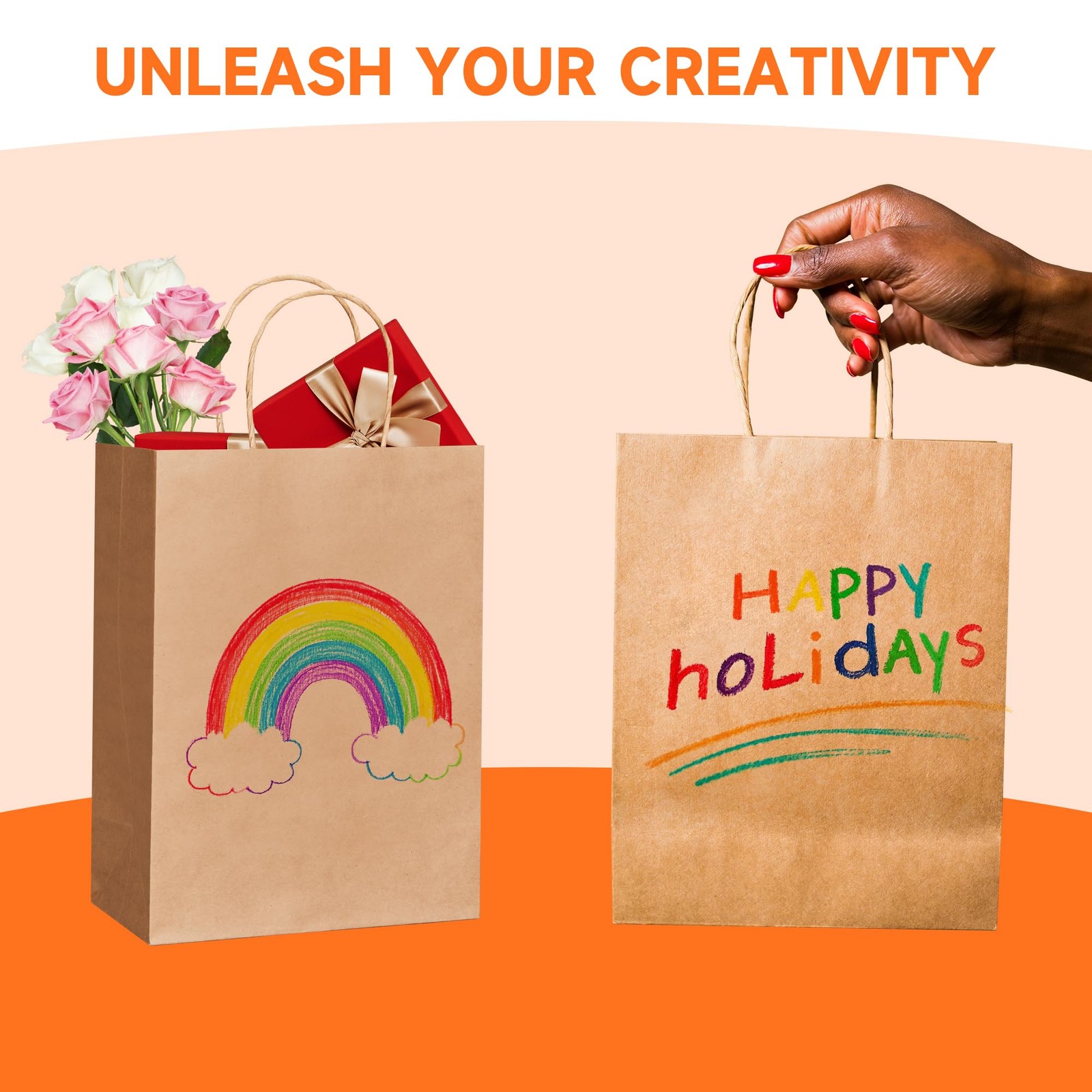 METAPRINT Brown Paper Gift Bags with Handles in 1 count (Pack of 100),