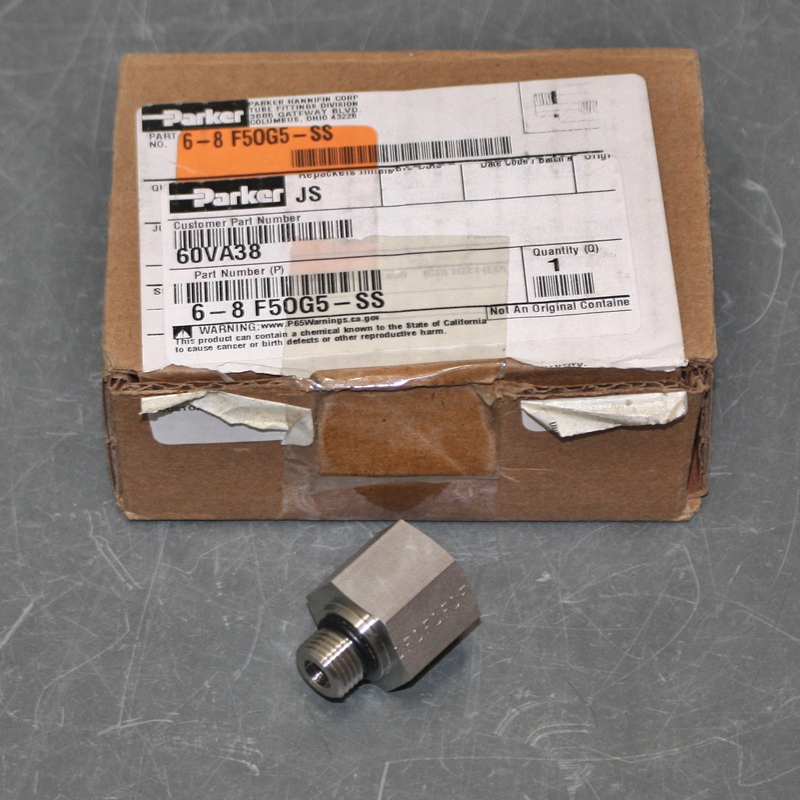 Parker Stainless Reducer Fitting 6-8 F5OG5-SS, 3/8″ x 1/2″ SAE ORB, 9/16″ x 3/4″
