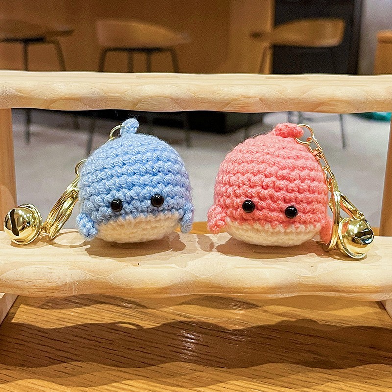 Creative Cartoon Yarn Vrochet Whale Keychain Bag Pendant Cute Gift 1 Piece Blue