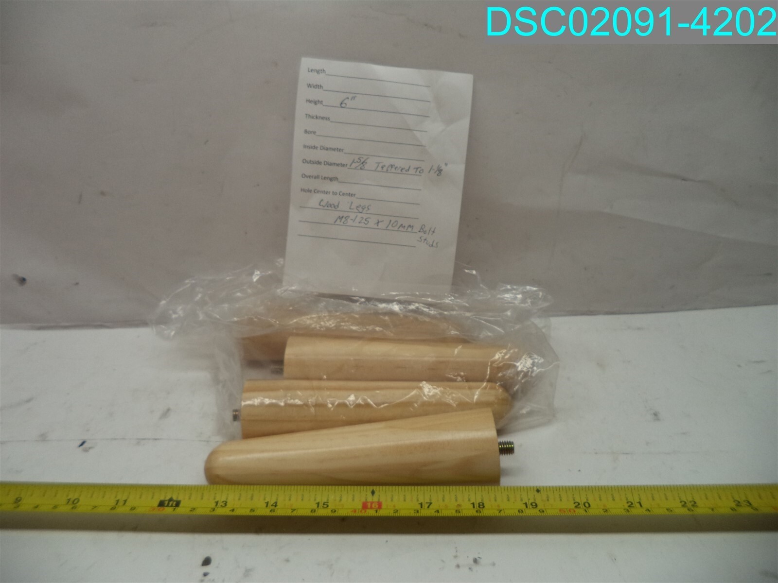 QTY=4: 6″ Wooden Furniture Legs 1-5/8″ OD TAPERED TO 1-1/8″