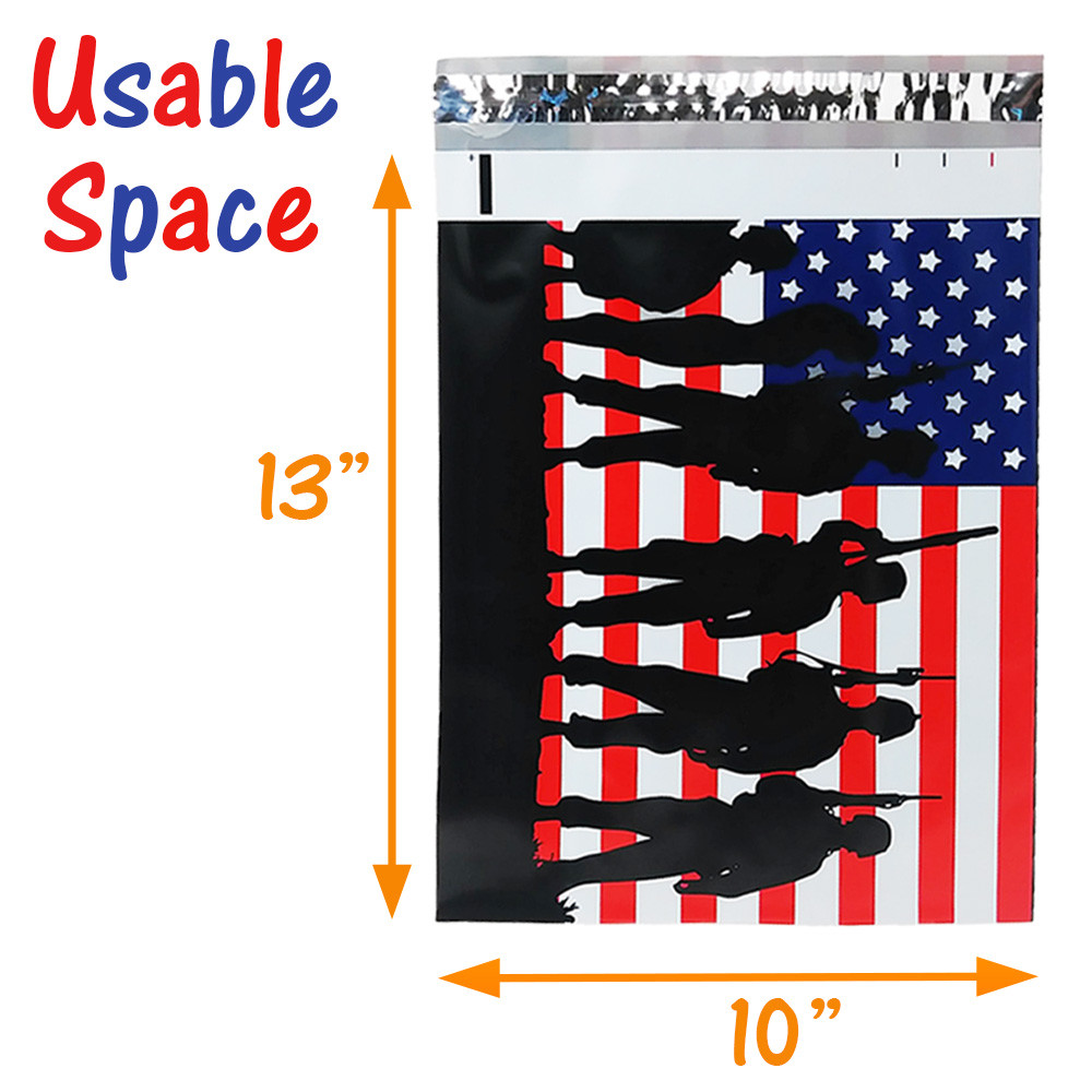 10×13″ Military Soldier Patriotic Flag Poly Mailers, Flat Shipping Envelope Bags