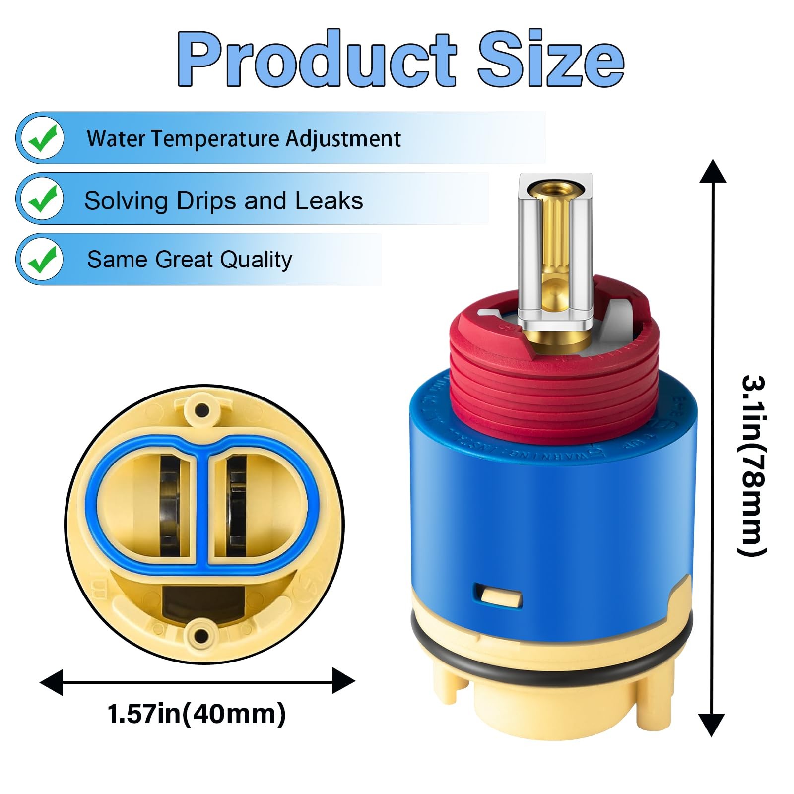(1Pack) JH02BJ HL-40 Shower Cartridge Replacement,40mm Ceramic Blue, Red