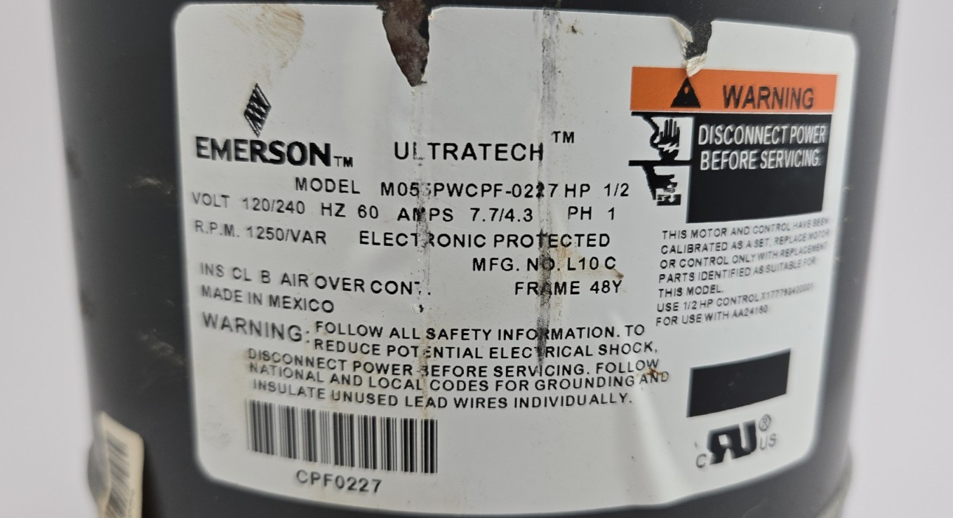 Trane ULTRATECH 1/2 HP Blower Motor M055PWCPF-0227 D154829P02 120/240V E09C