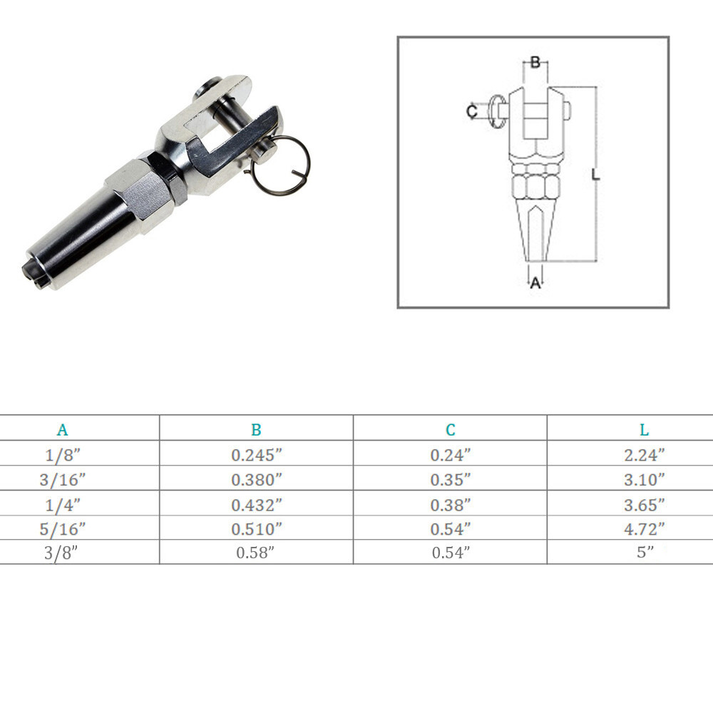 Marine Boat Stainless Steel T316 Swageless Jaw For Cable Wire Rail Railing