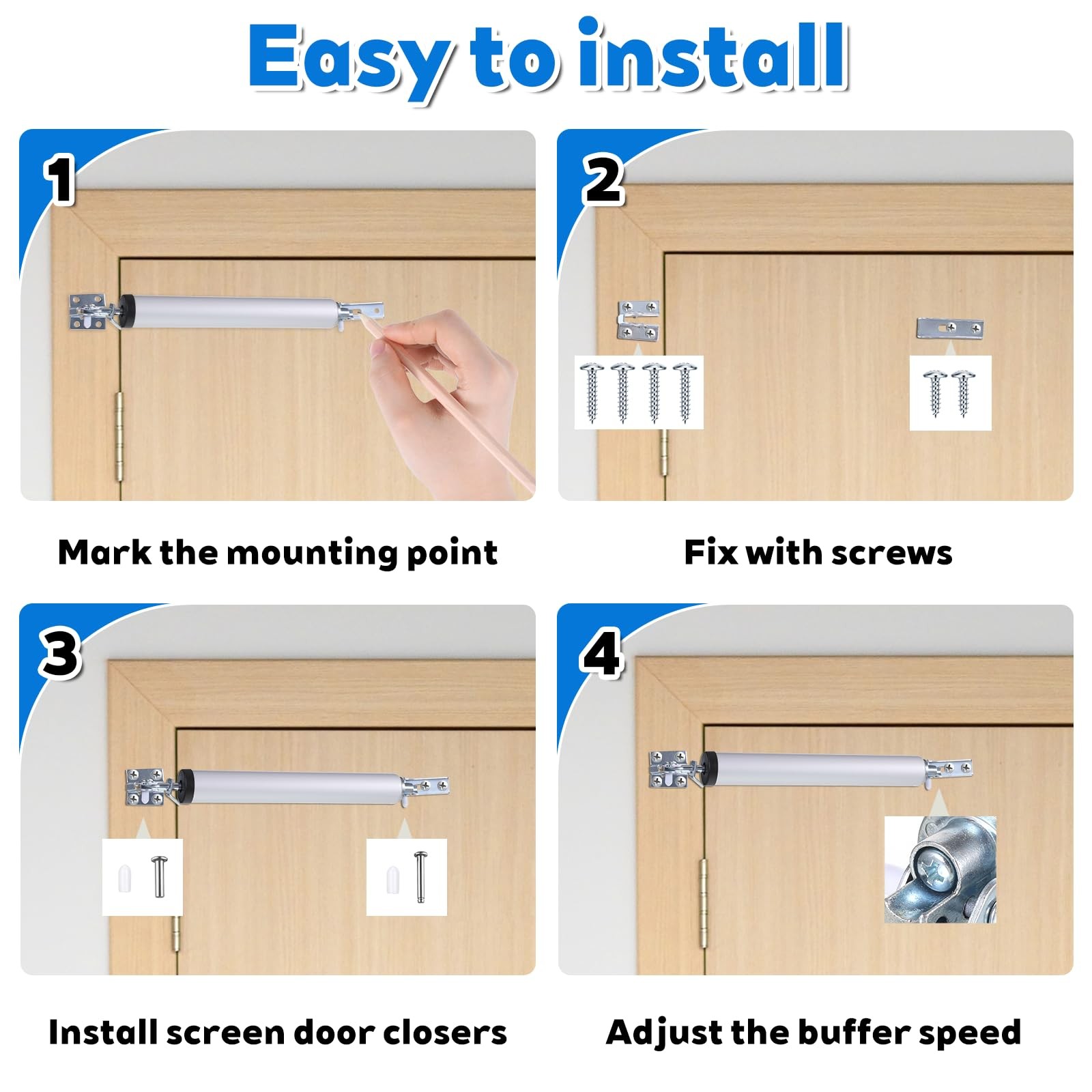 2 Sets Storm Door Closer, Heavy Duty Pneumatic Screen Door Closer with Hold O…