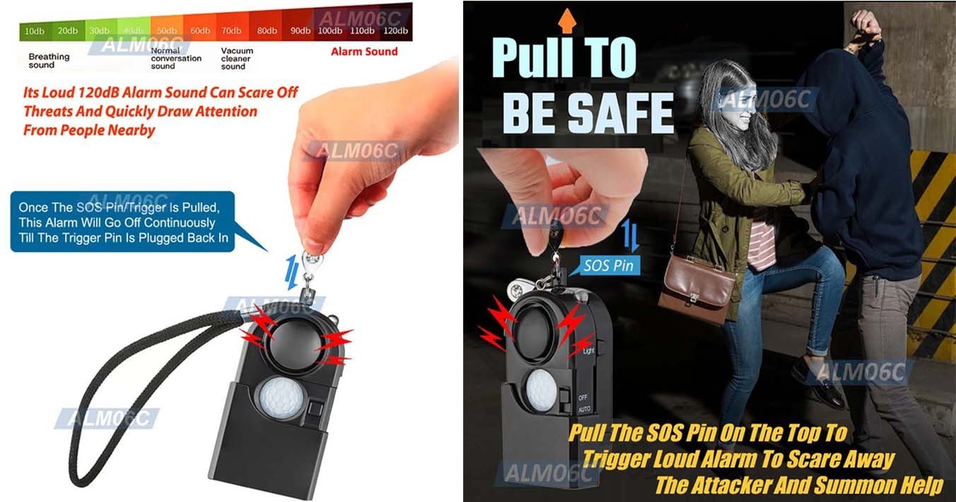 All-In-1 Mini Motion Sensor Alarm 120dB Siren SOS Alert Emergency LED Flashlight