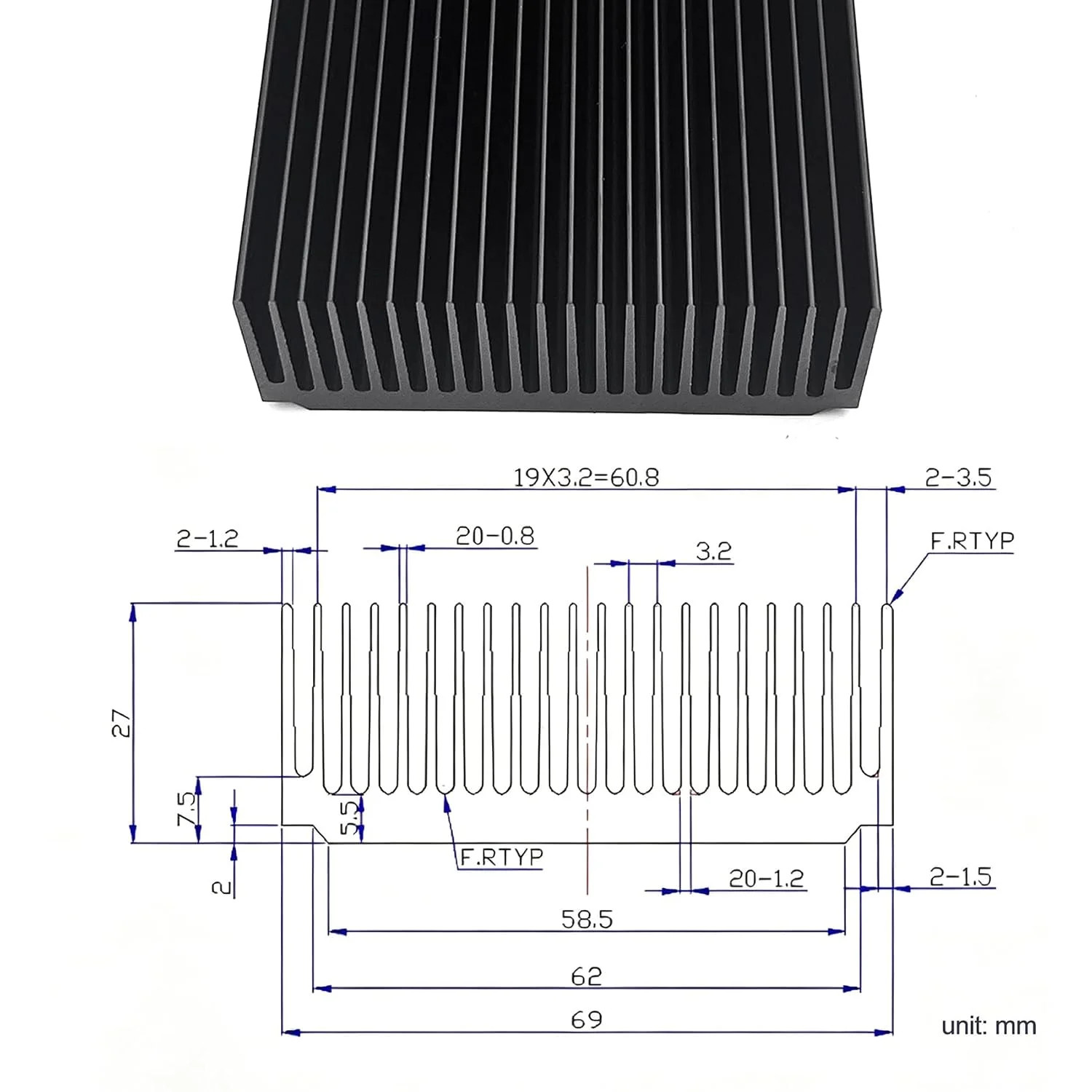 150mm Aluminum Large Heatsink 5.91»x2.72»x1.06» inch/150x69x27mm Heat Sink Co