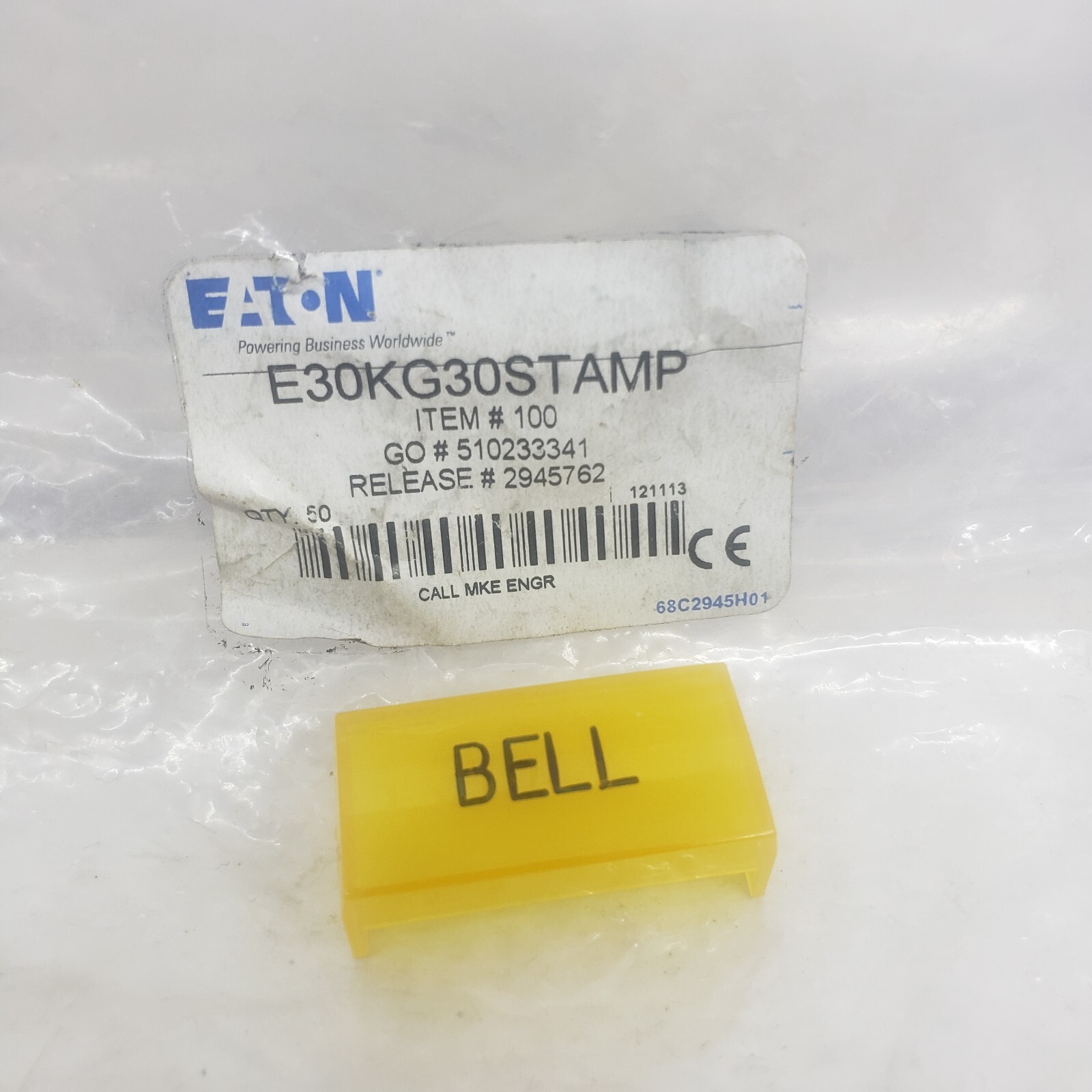 Eaton Operator Lens/ Button Amber “BELL” #E30KG30