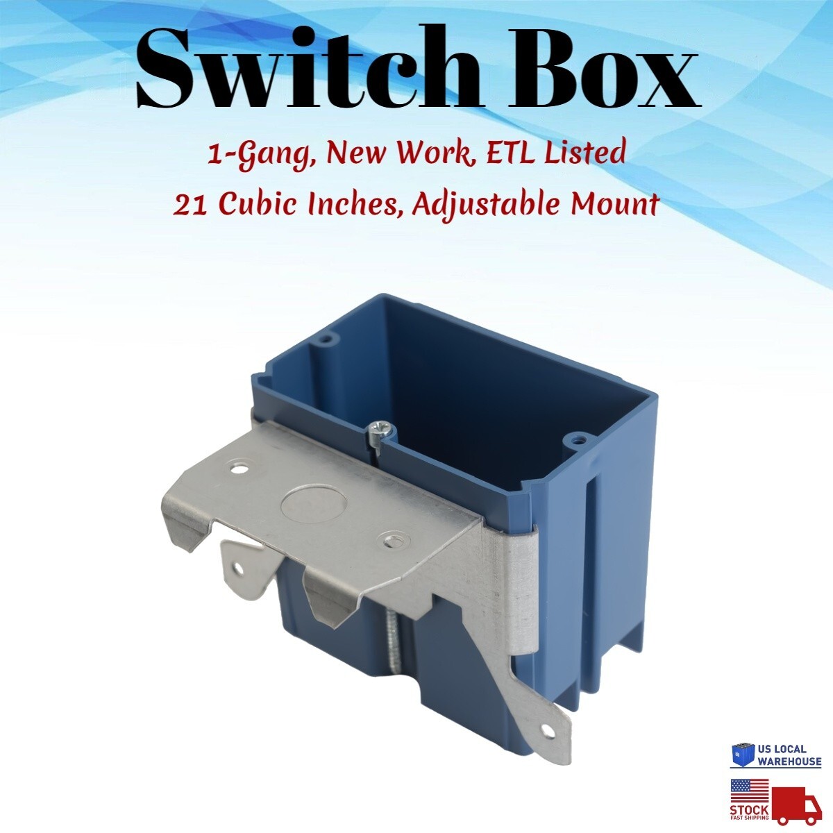 1-Gang Electrical Outlet Switch Box New Work ETL 21 Cu In Adjustable Bracket Lot