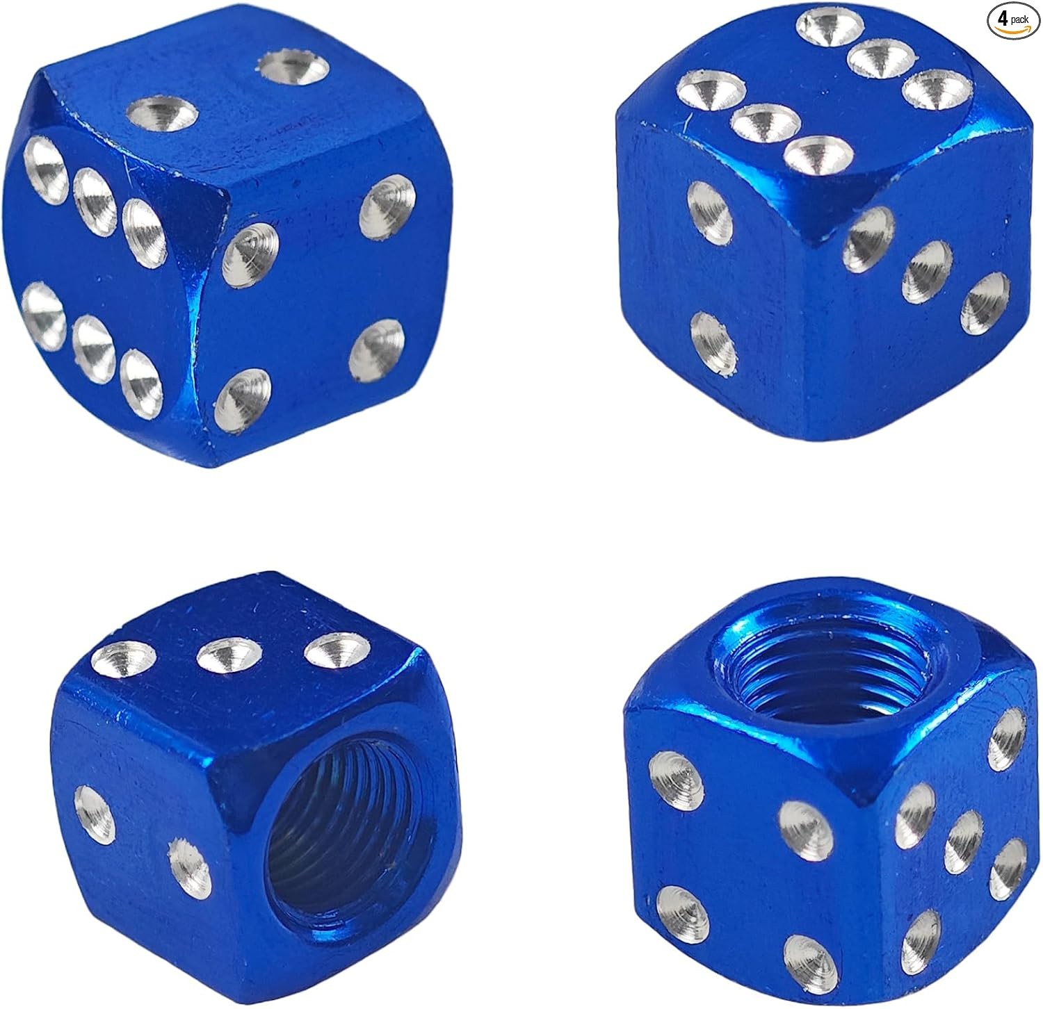 4PCS Dice Style Tire Valve Stem Caps, Universal Aluminum Alloy Dus Color: Blue