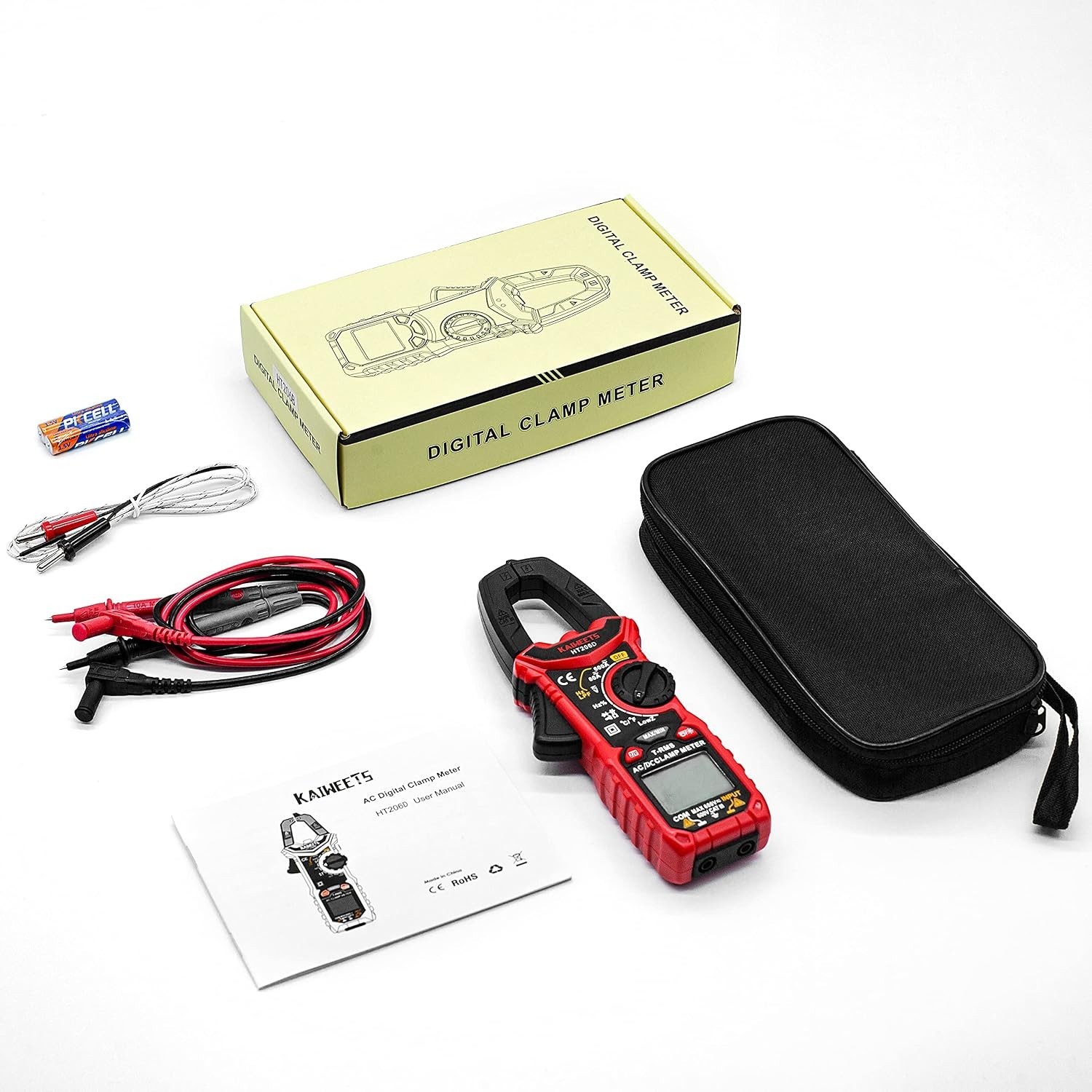 Professional Digital Clamp Meter with Two-Color Backlit LCD and Multi-Functions