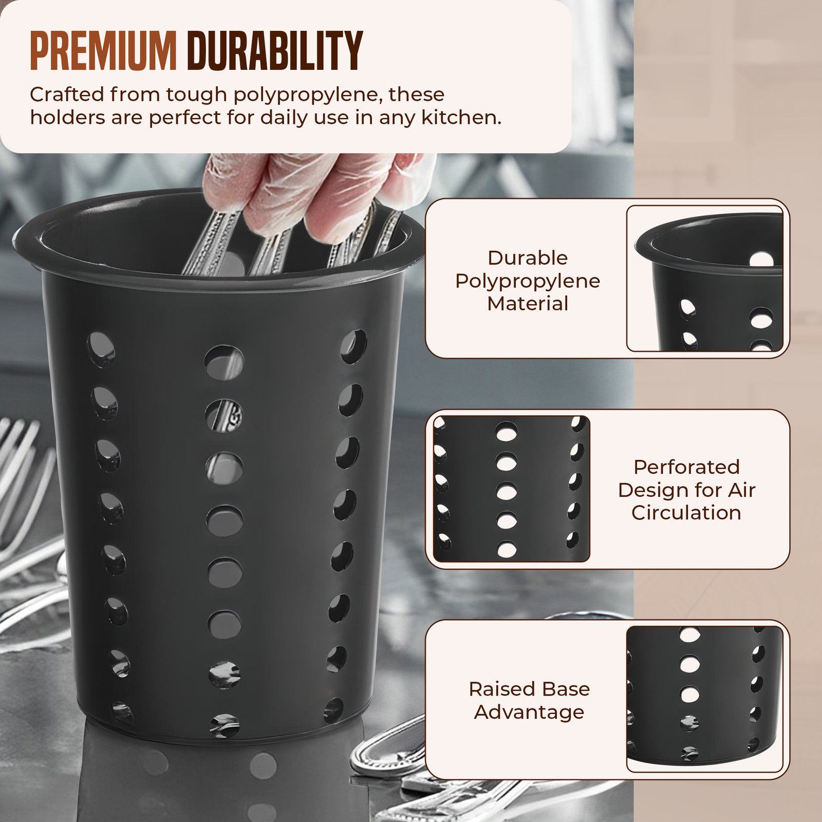 OCS Parts 3-Pack Black Plastic Perforated Silver and Utensil Drying Cups