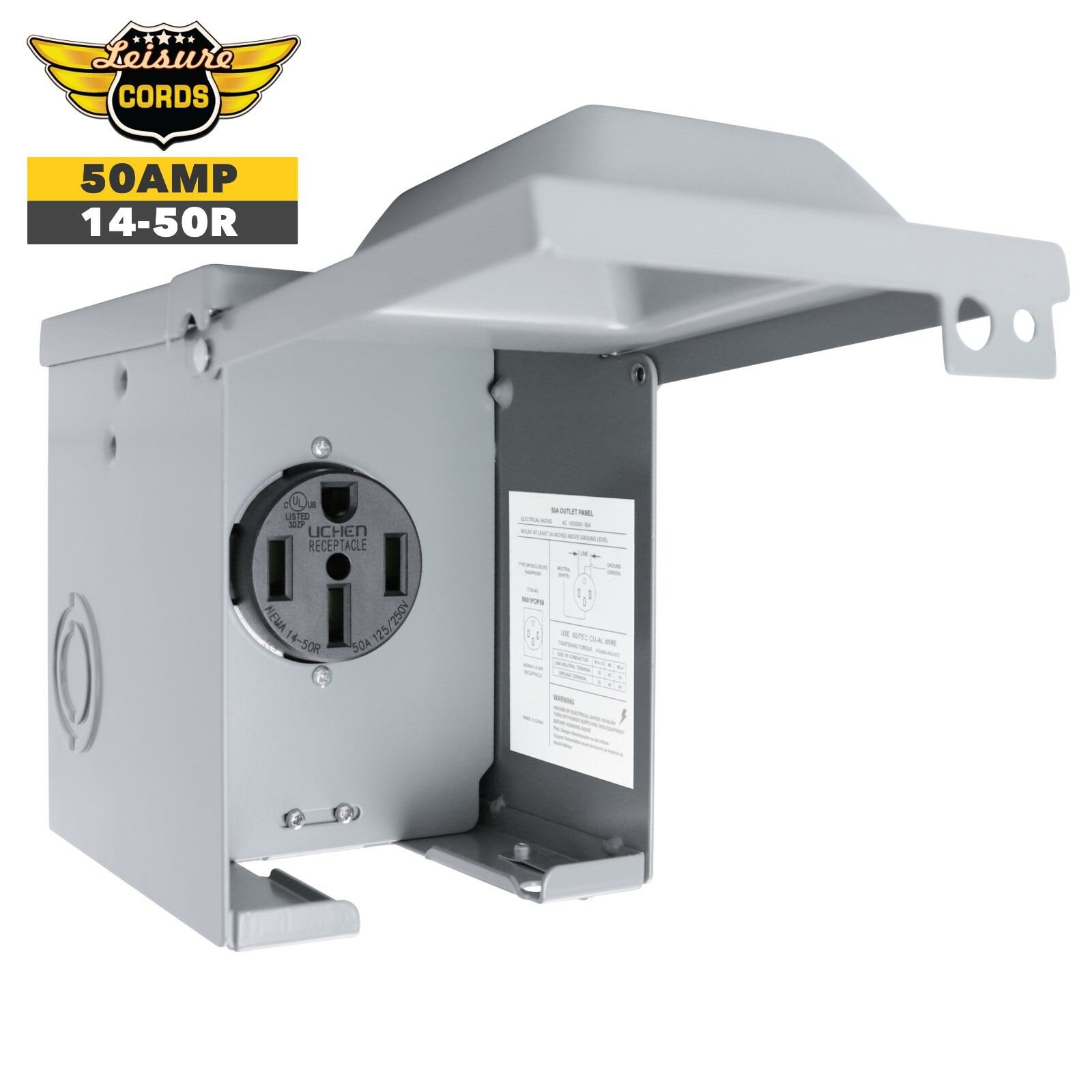 Leisure Cords Power Outlet Box 3R Enclosure ETL Listed 50 AMP NEMA 14-50R