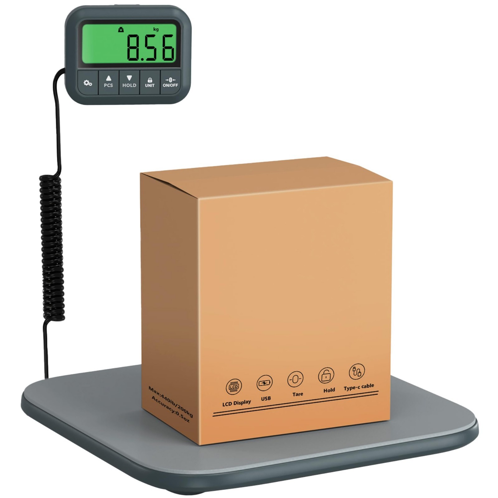 High Precision Digital Shipping Scale 440lb/0.35oz – Tare, Hold, Count Functions