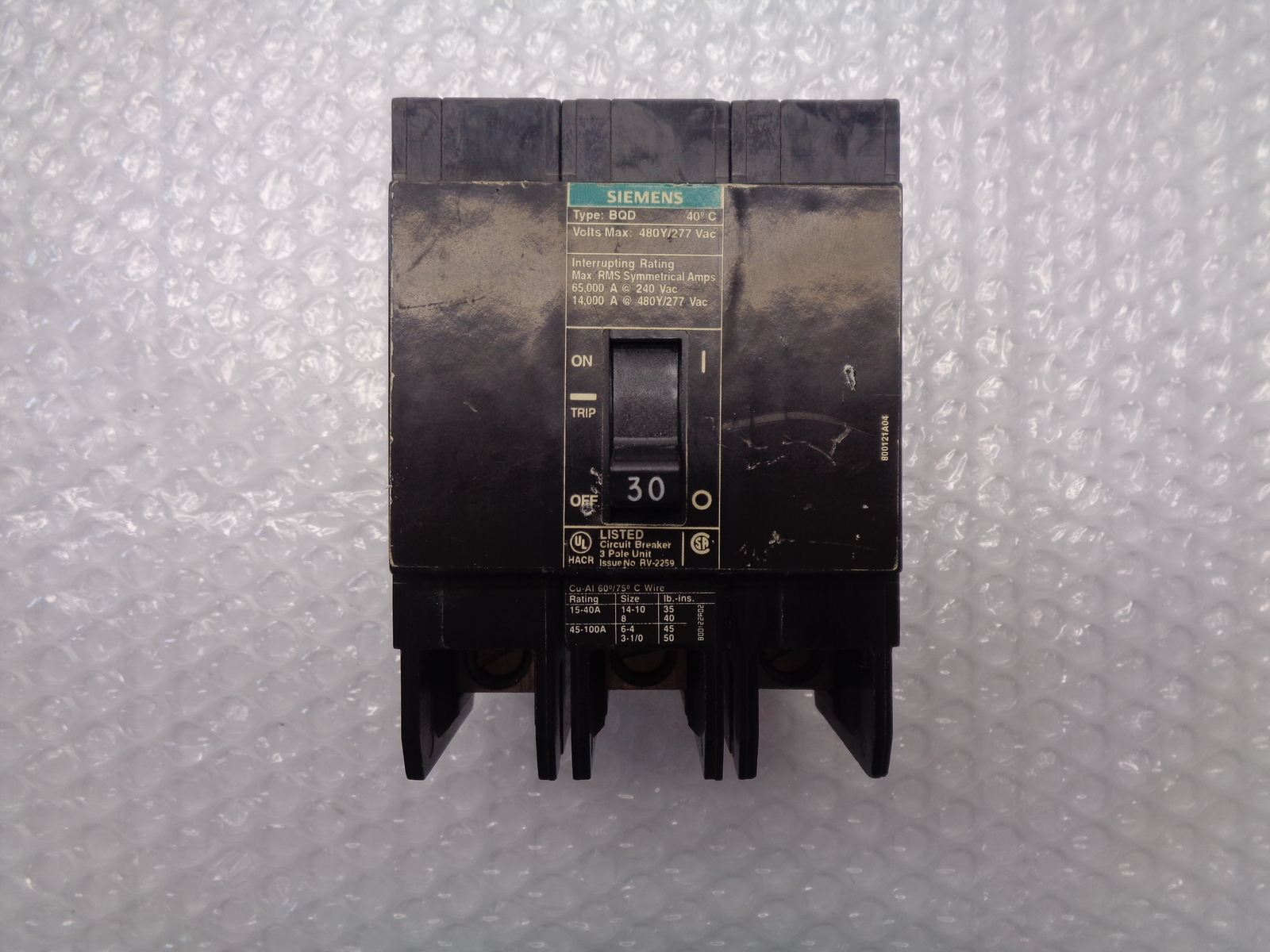 SIEMENS BQD330 BREAKER 3POLE 30AMP NSNP