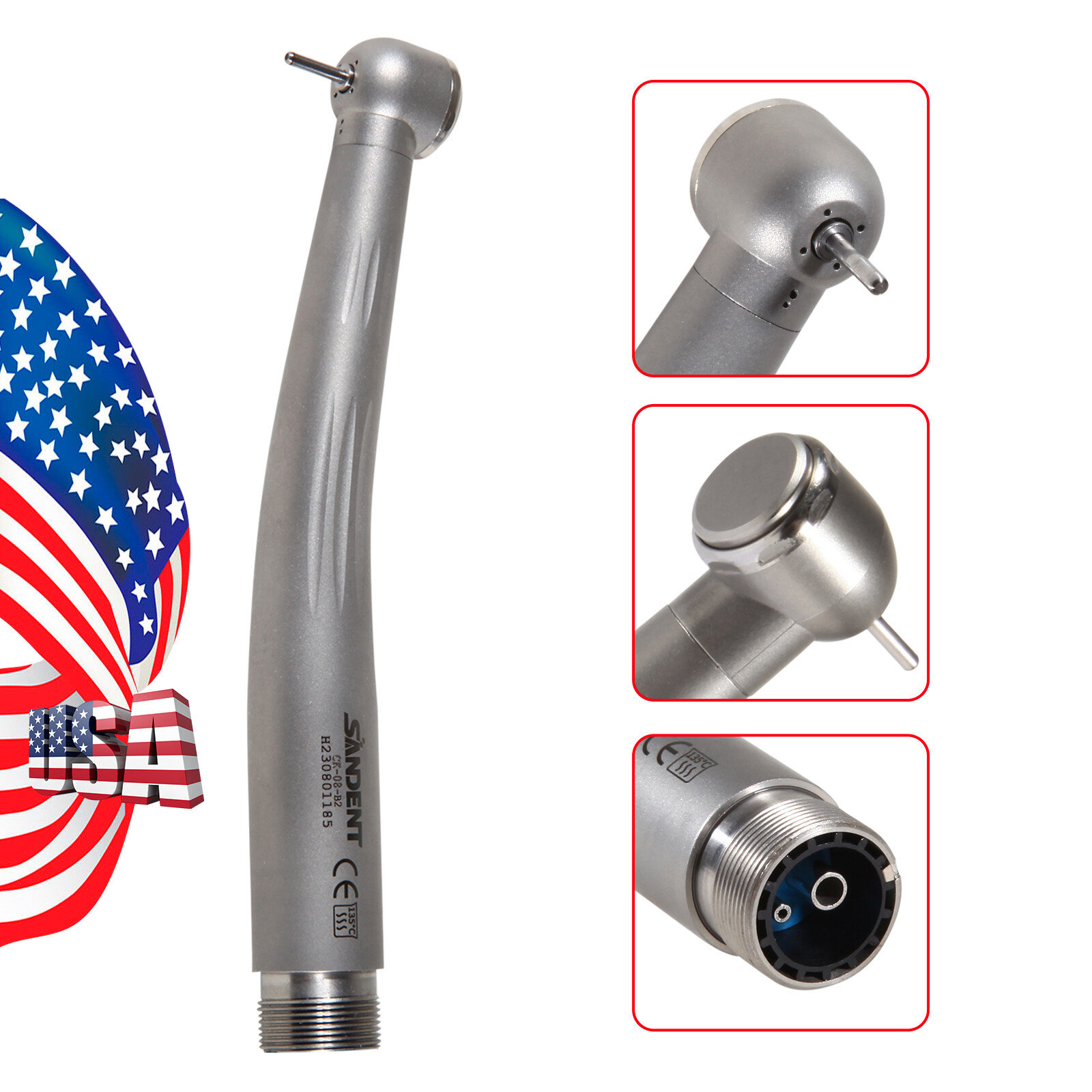 Dental High Speed Handpiece Ceramic Bearing Push Button 2 Holes Single Way Spray