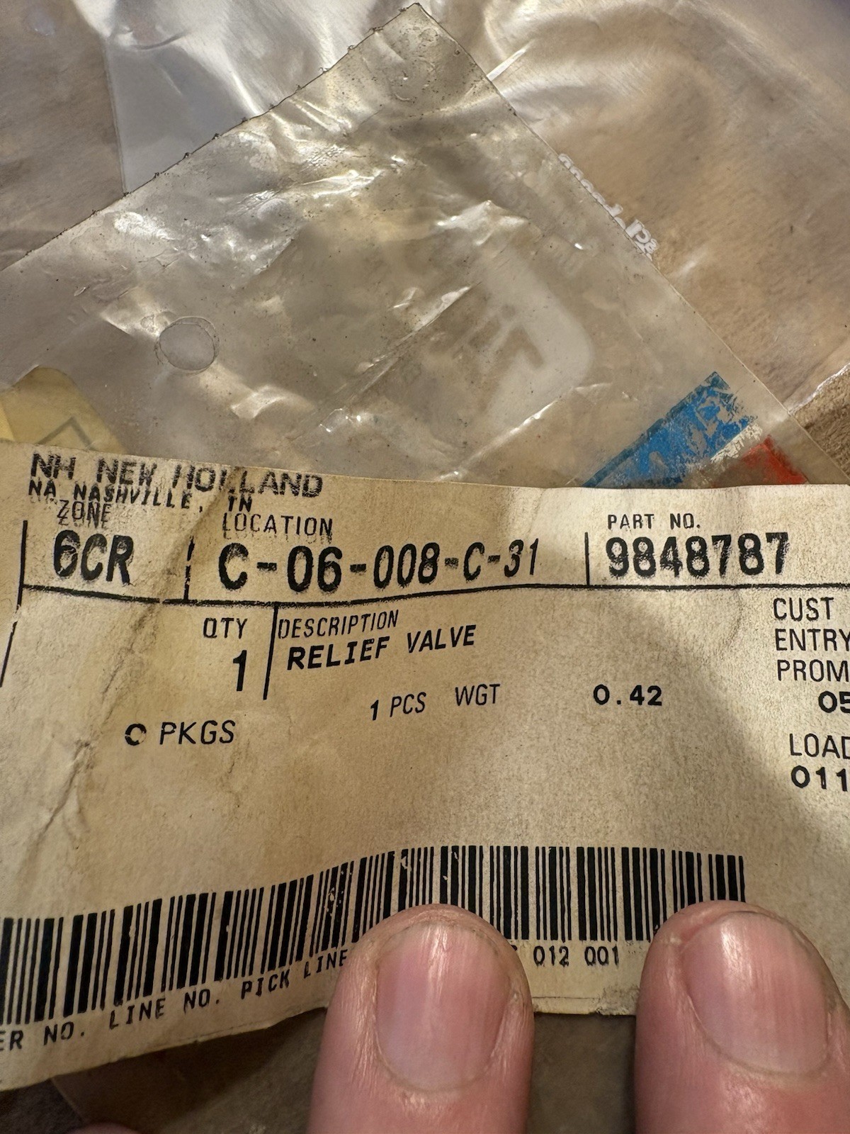 GENUINE OEM NOS NEW HOLLAND FORD 9848787 RELIEF VALVE USA DISCONTINUED [10133]