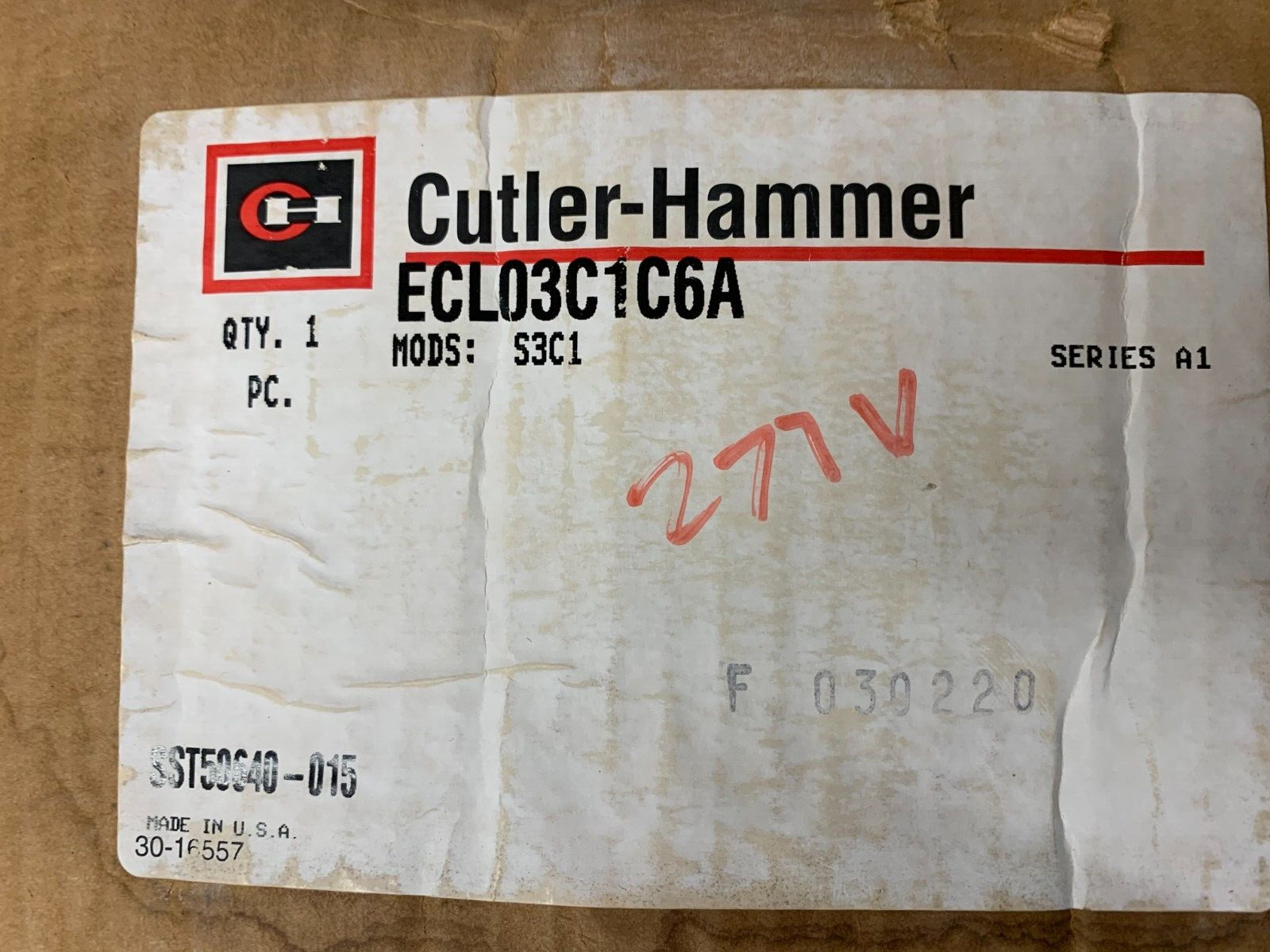Eaton Cutler-Hammer ECL03C1C6A Electrically Held Lighting Contactor 30A 6P 480V