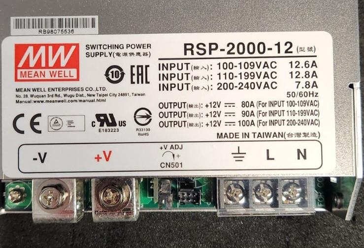 Mean Well RSP-2000-12 POWER SUPPLY, 1200W, 12VDC, 100A, 90-264VAC
