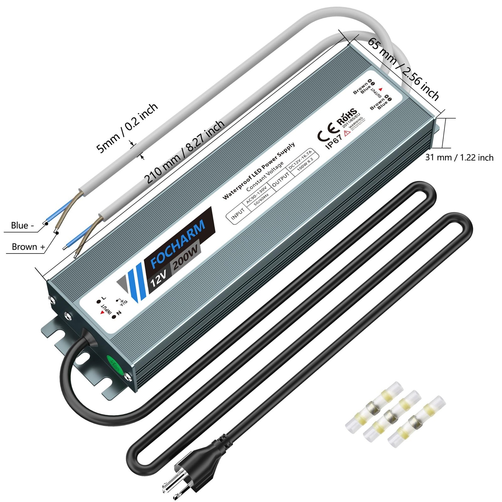 Waterproof LED-Driver Outdoor Transformer: DC12V 200W 16.7A – IP67 – AC 90-13…