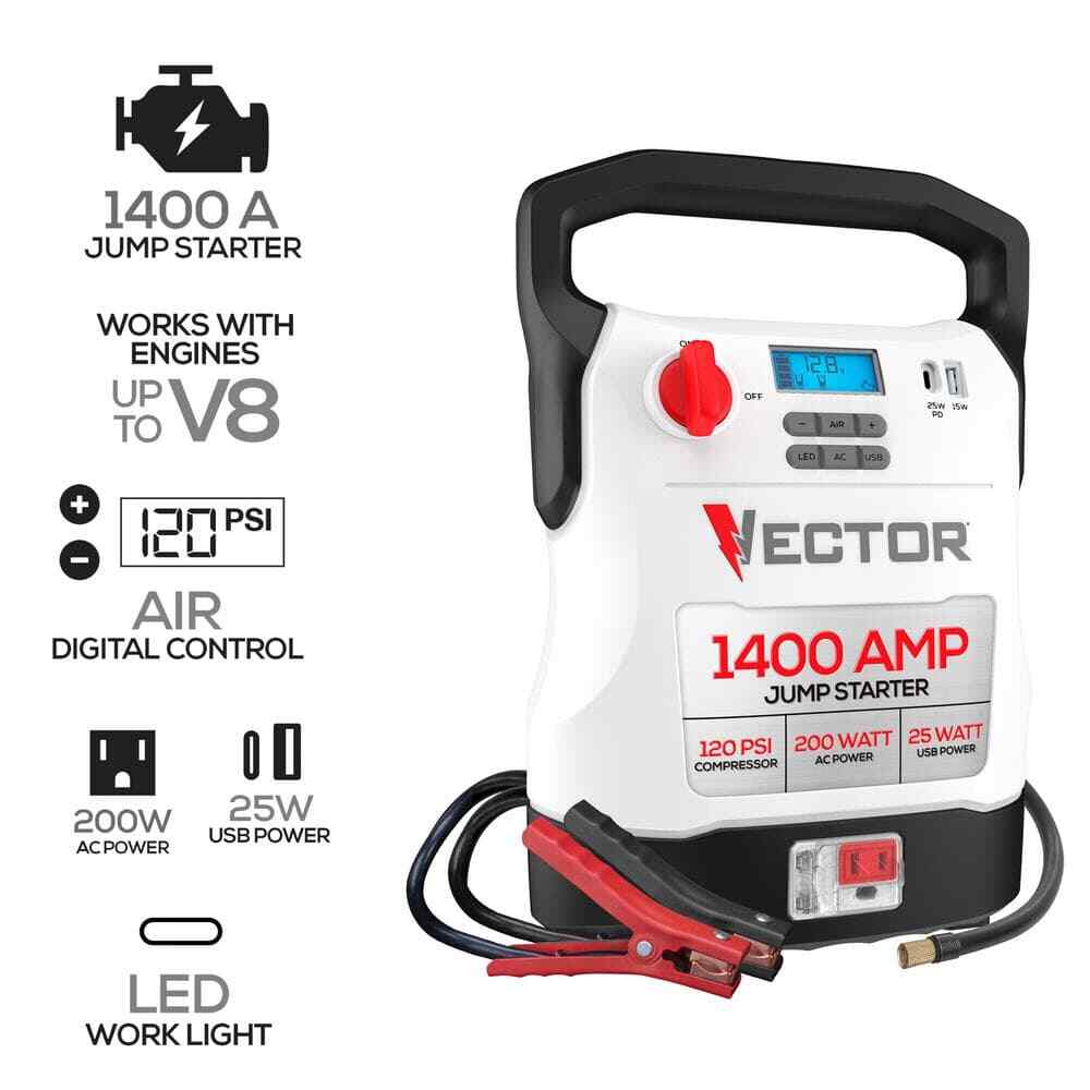 VECTOR 1400 Amp Jump Starter, Compressor, USB and AC Power