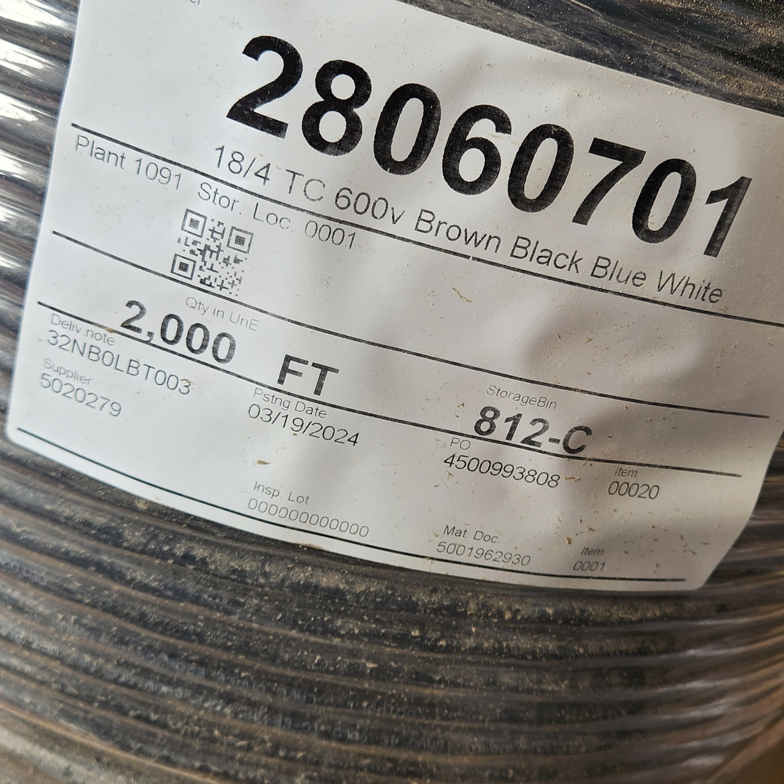 By The Foot 18/4 Power/Control Tray Cable, TC-ER, PVC Jacket, 600V, Direct Bury