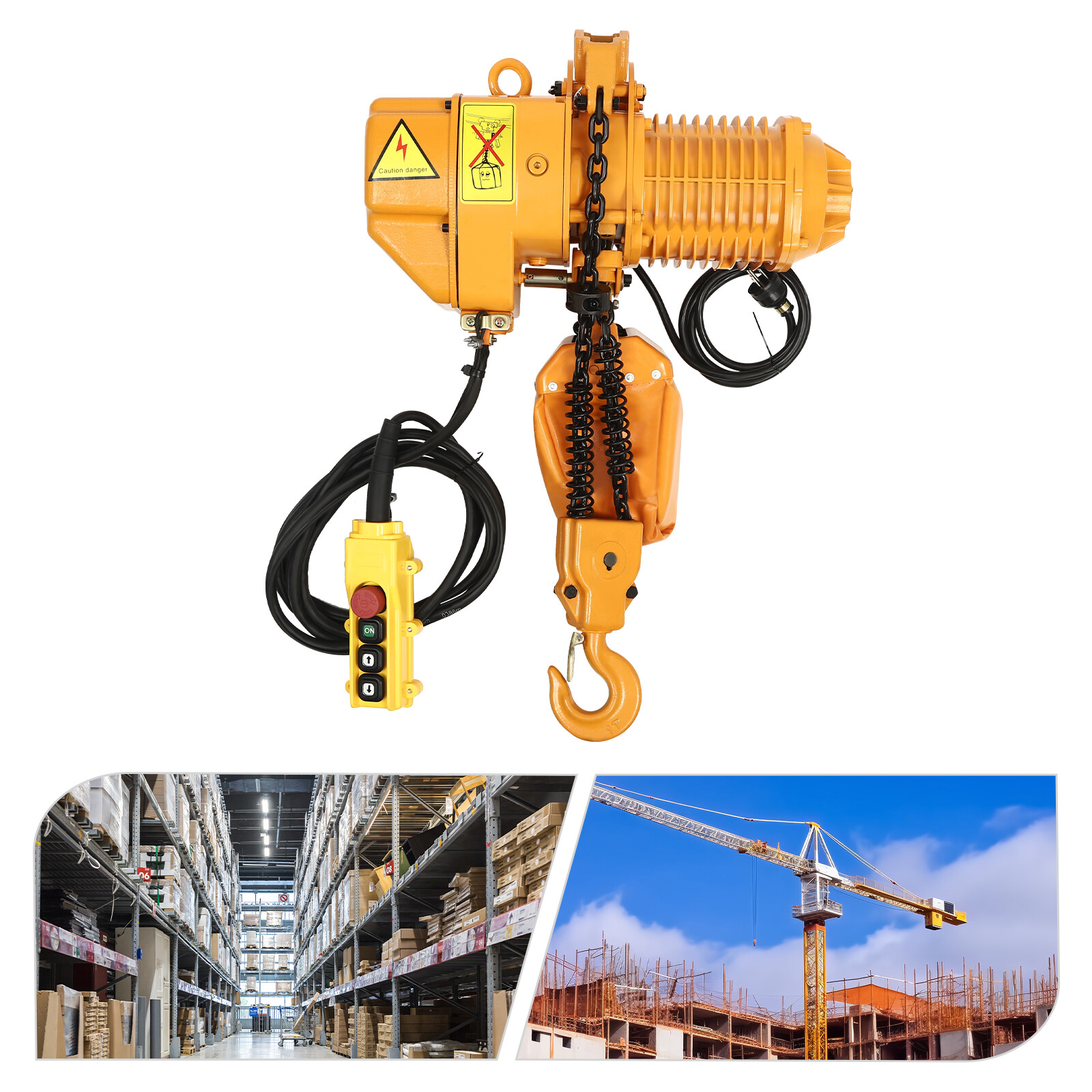 2204lbs/1T Electric Chain Hoist Single Phase Double Chain Crane Hoist 10ft Lift