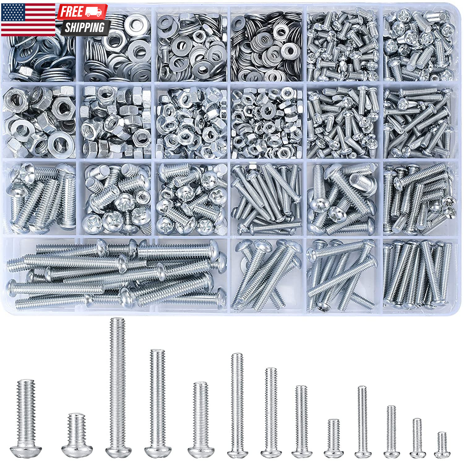 1080 Pcs Screws Bolts & Nuts Assortment Kit Metric Machine Screws & Nuts & Flat