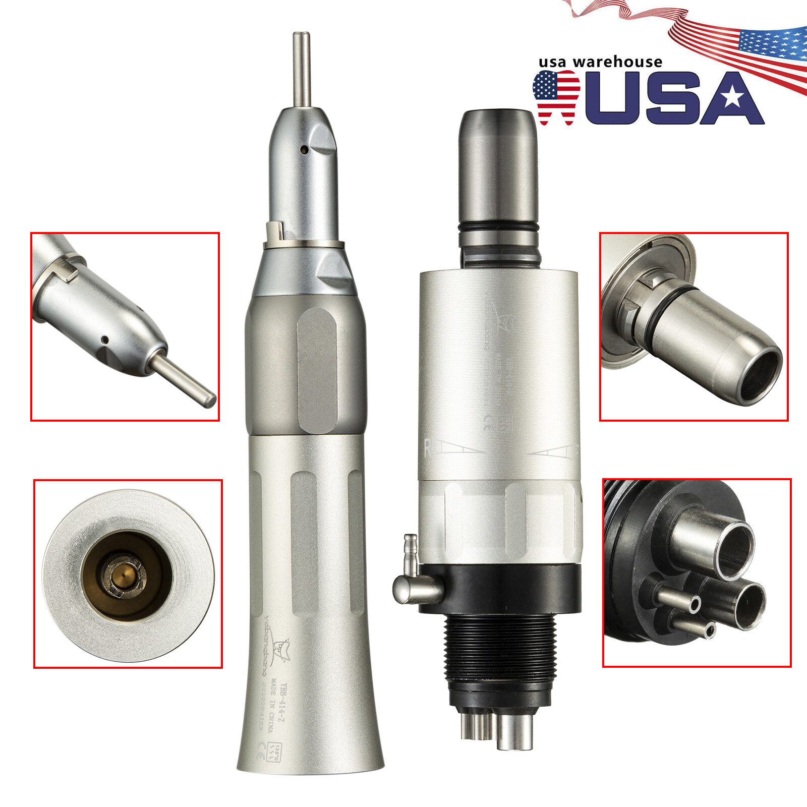 NSK Style Dental Slow Low Speed Straight Nosecone Air Motor Handpiece 4-Hole Kit