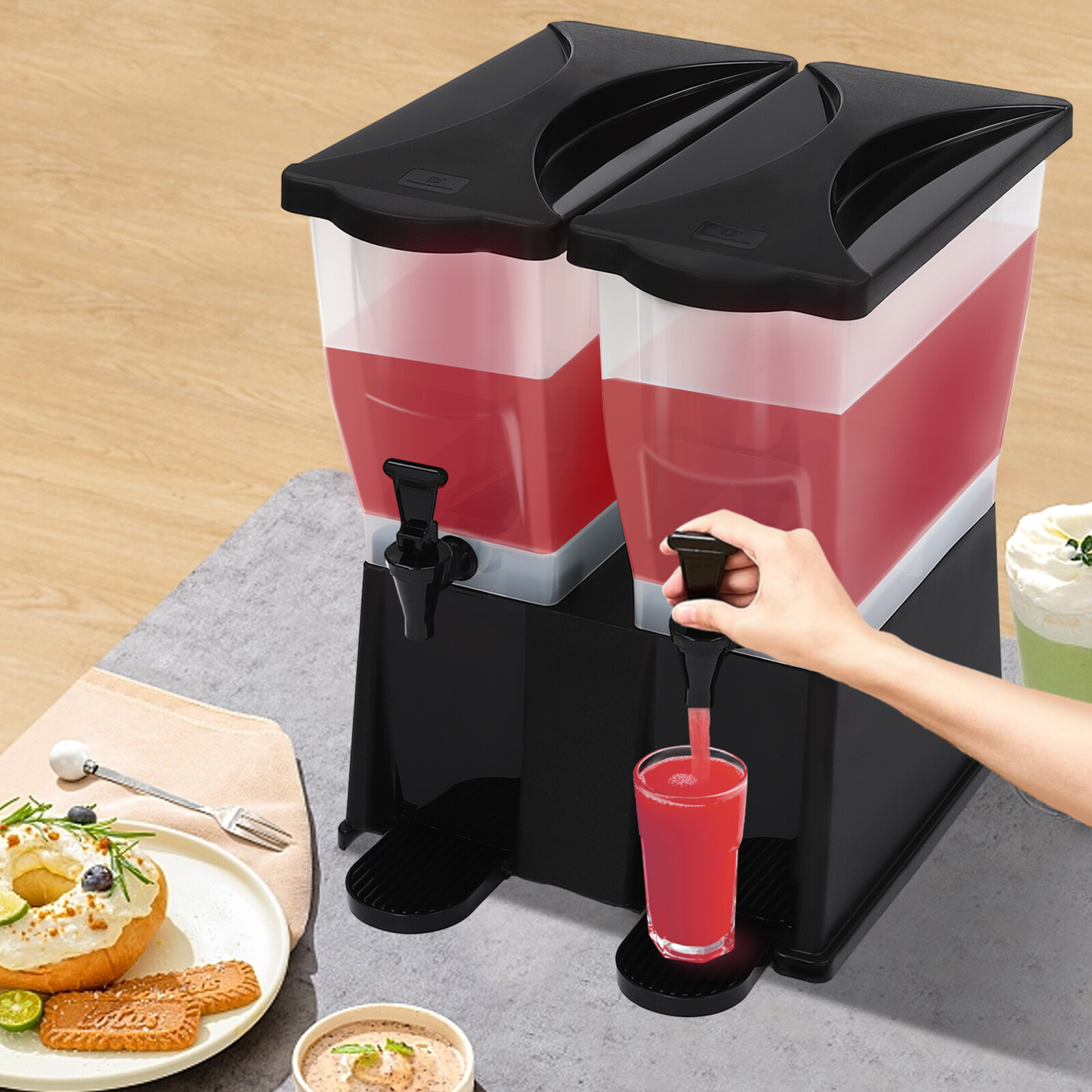 22L/5.81 Gallon Beverage Dispenser Water Drink Dispenser Machine w/ 2-Faucets