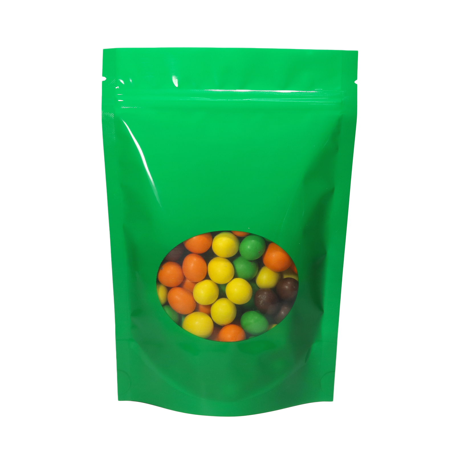Reusable Glossy Green Stand-Up Zip Seal Pouch w/ Window in Many QTY (6.3×8.7″)