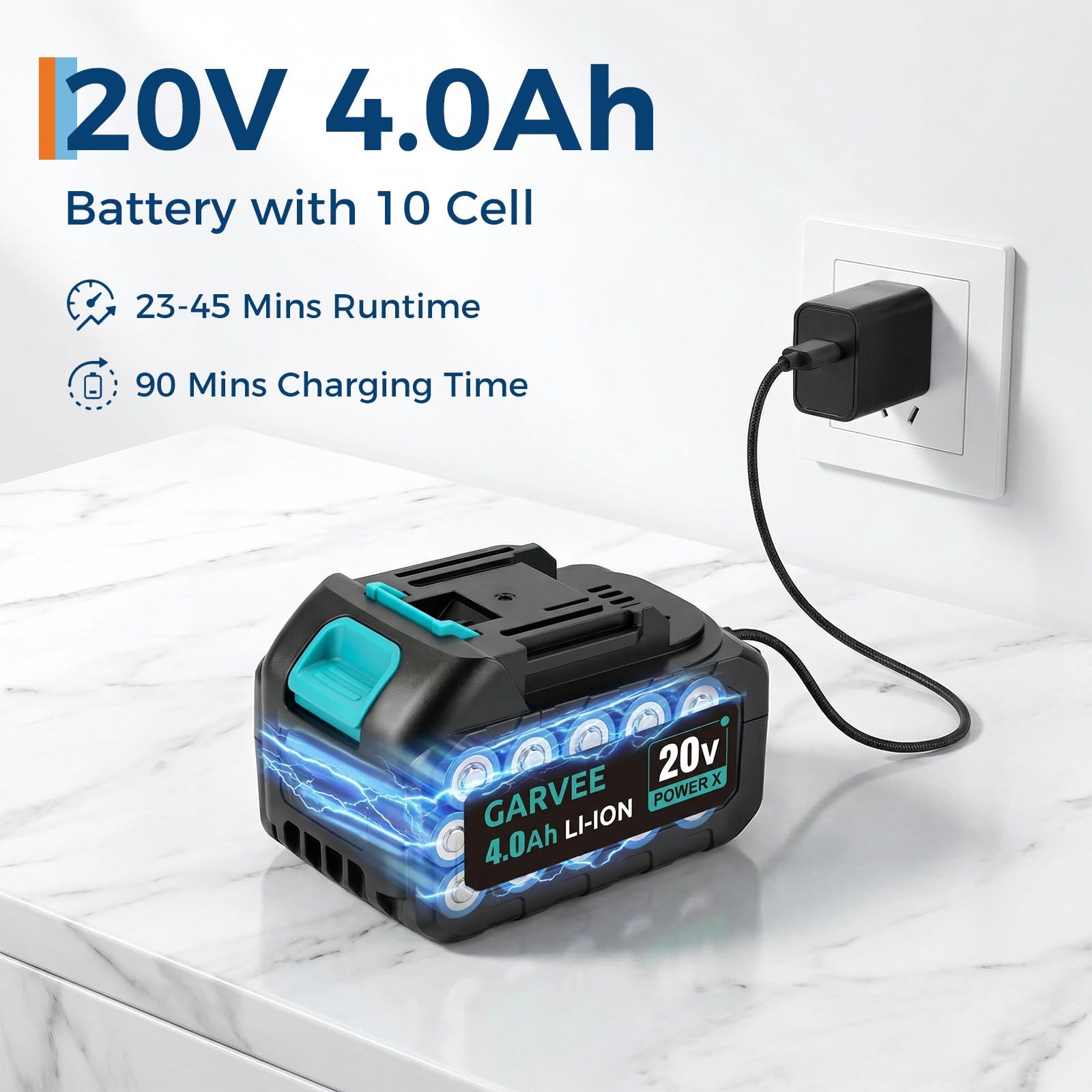 Garvee Portable Cordless Pressure Washer 20V 4.0Ah Battery 500 PSI 6-in-1 Nozzle