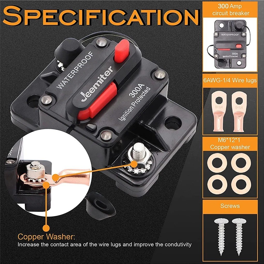 Waterproof Car Circuit Breaker Fuse Reset 30-300 Amp 12V-48V DC Car Boat Auto