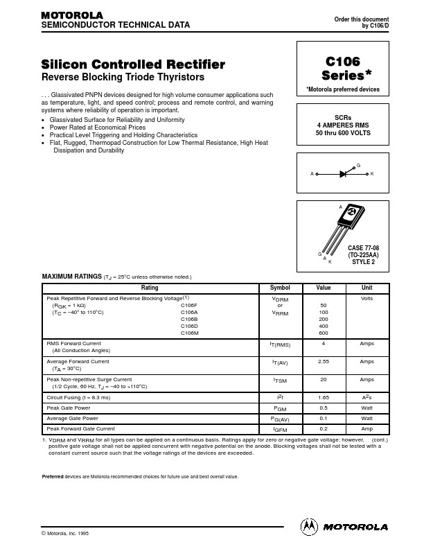 2 Pcs – C106DG Reverse Blocking Thyristor | TO-126 | 4 Amp 400 Volts | US Ship