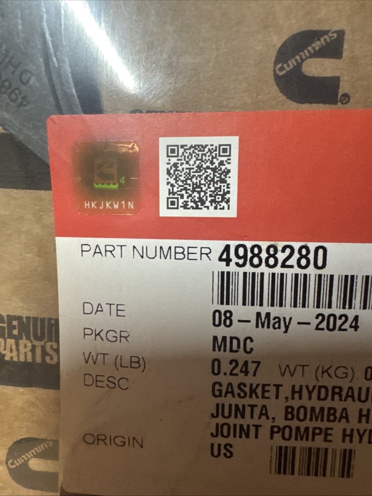 CUMMINS 4988280 HYDRAULIC PUMP GASKET QTY 10