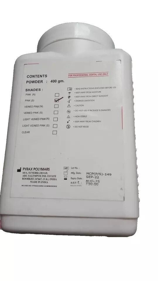 Pyrax Dental Heat Cure Material Powder for Acrylic Denture 400gm (Fast Ship)