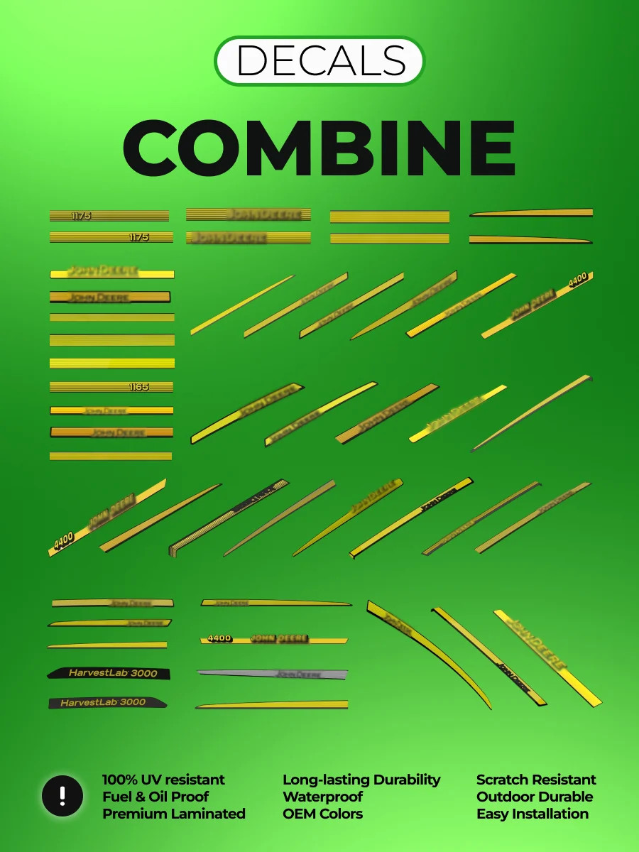 Premium Laminated Decal Set for John Deere Combine S680 4-Layer Laminated Vinyl