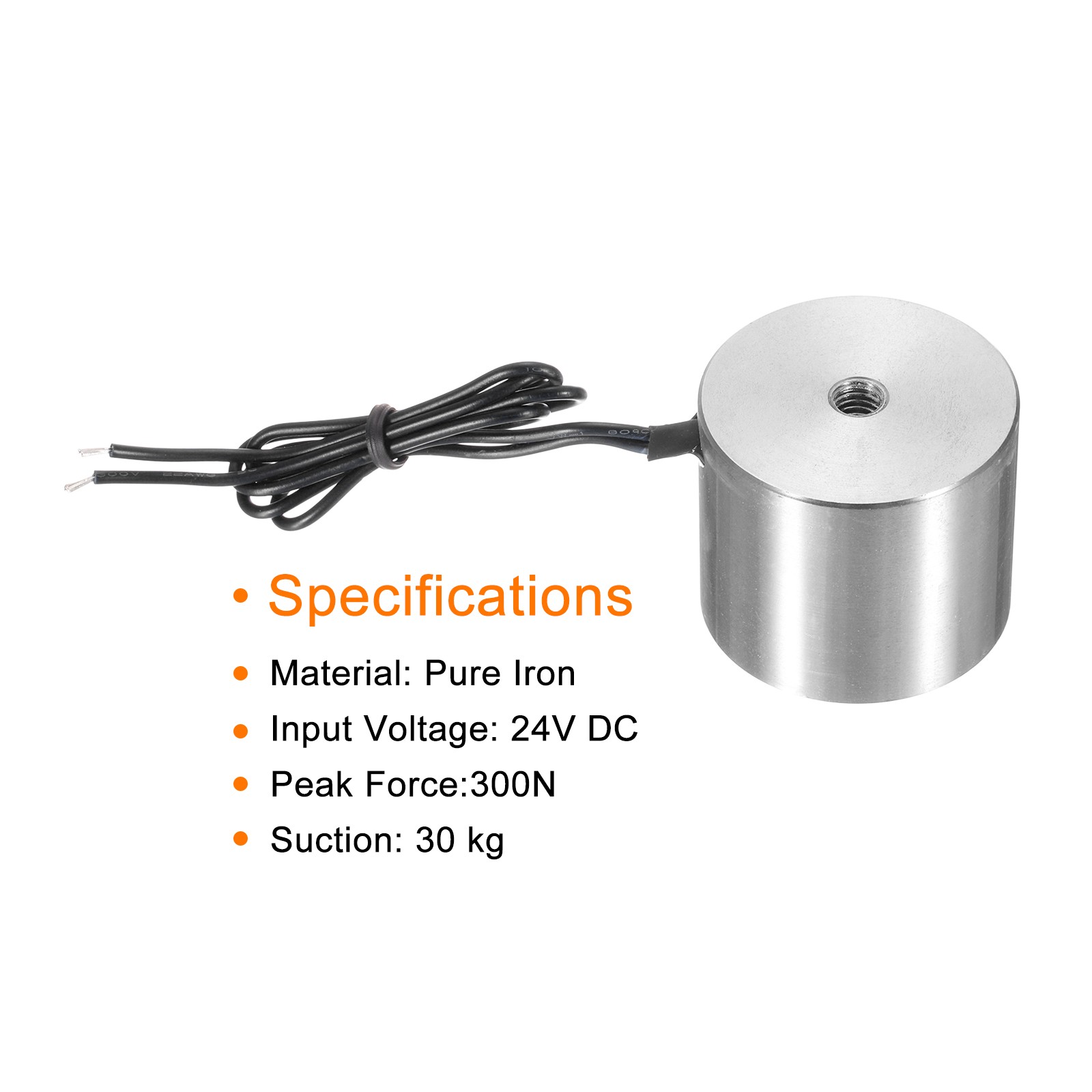 Round Solenoid Electromagnet DC 24V 300N 66LB/30Kg Electric Magnet