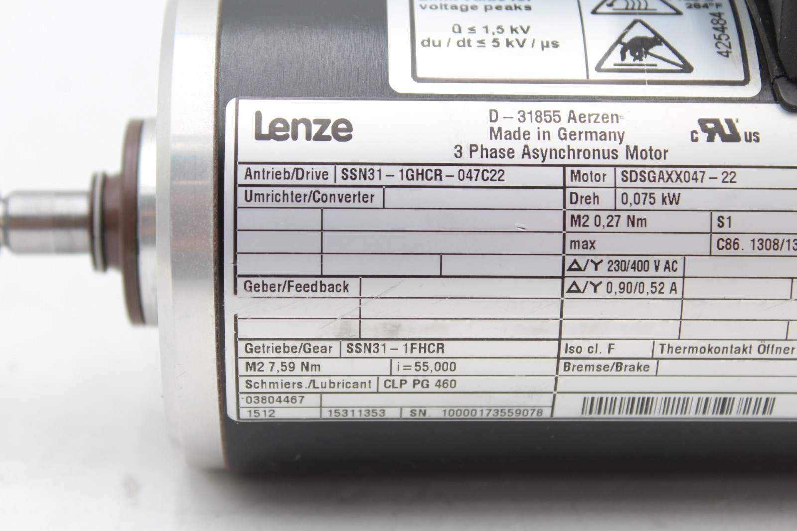 Lenze SDSGAXX047-22 3-Phase 2700 rpm Motor