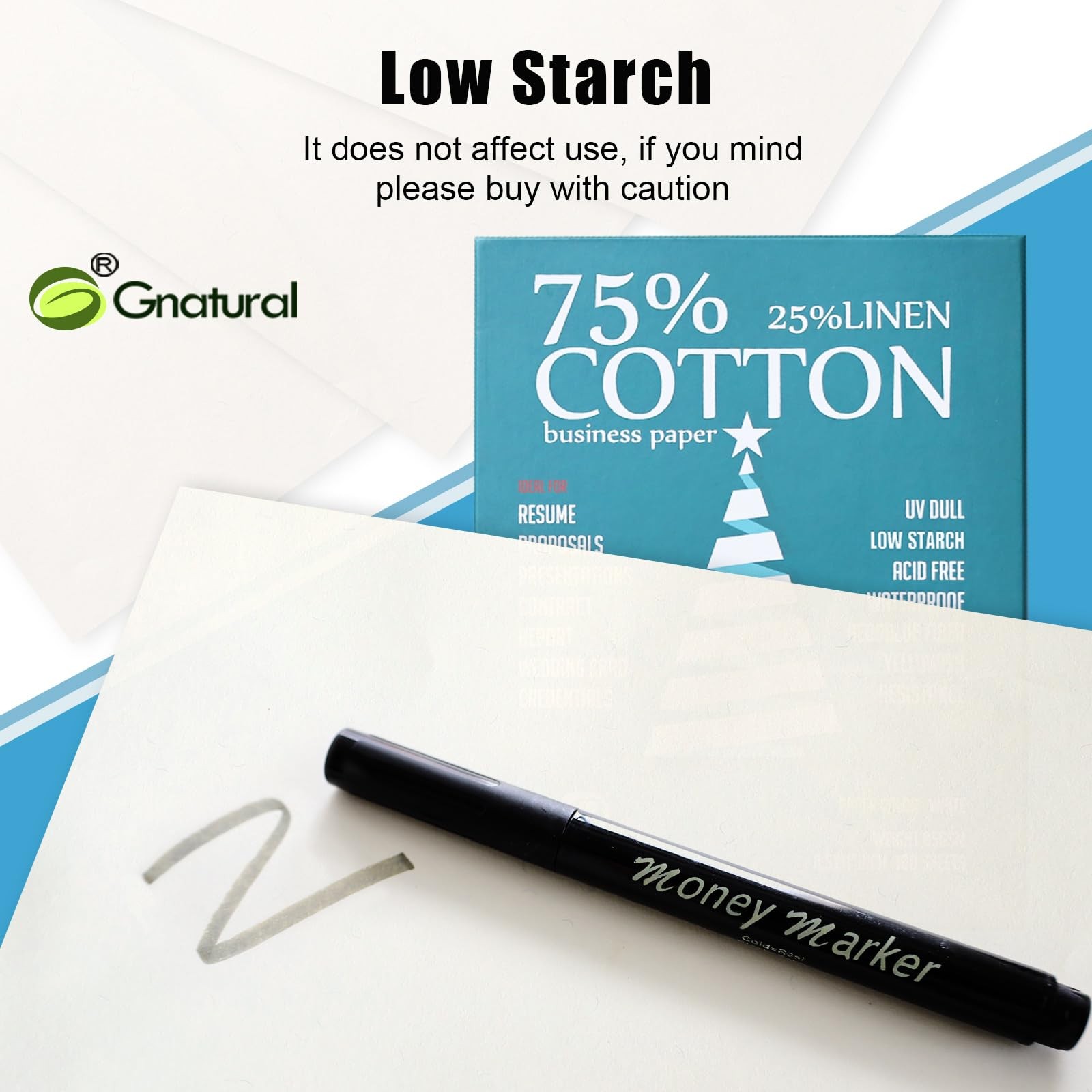 75% Cotton 25% Linen Business Paper, 85gsm 8.5”×11” Inkjet Printer Paper, Wat…