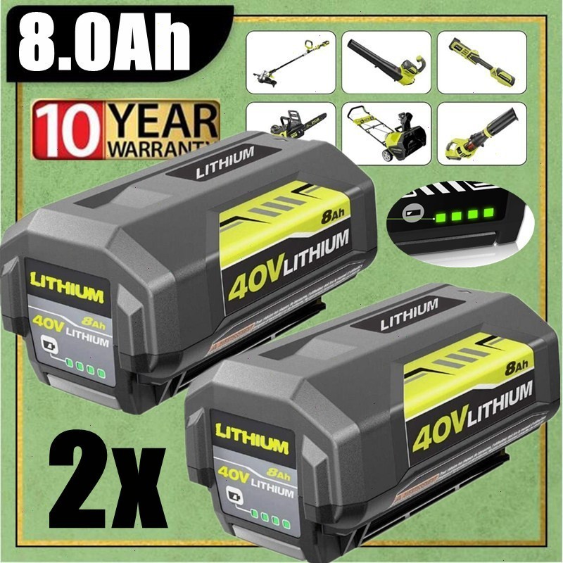 2 Pack 8.0Ah Battery 40 Volt for Ryobi 40V Lithium Ion OP40602 Battery with LED
